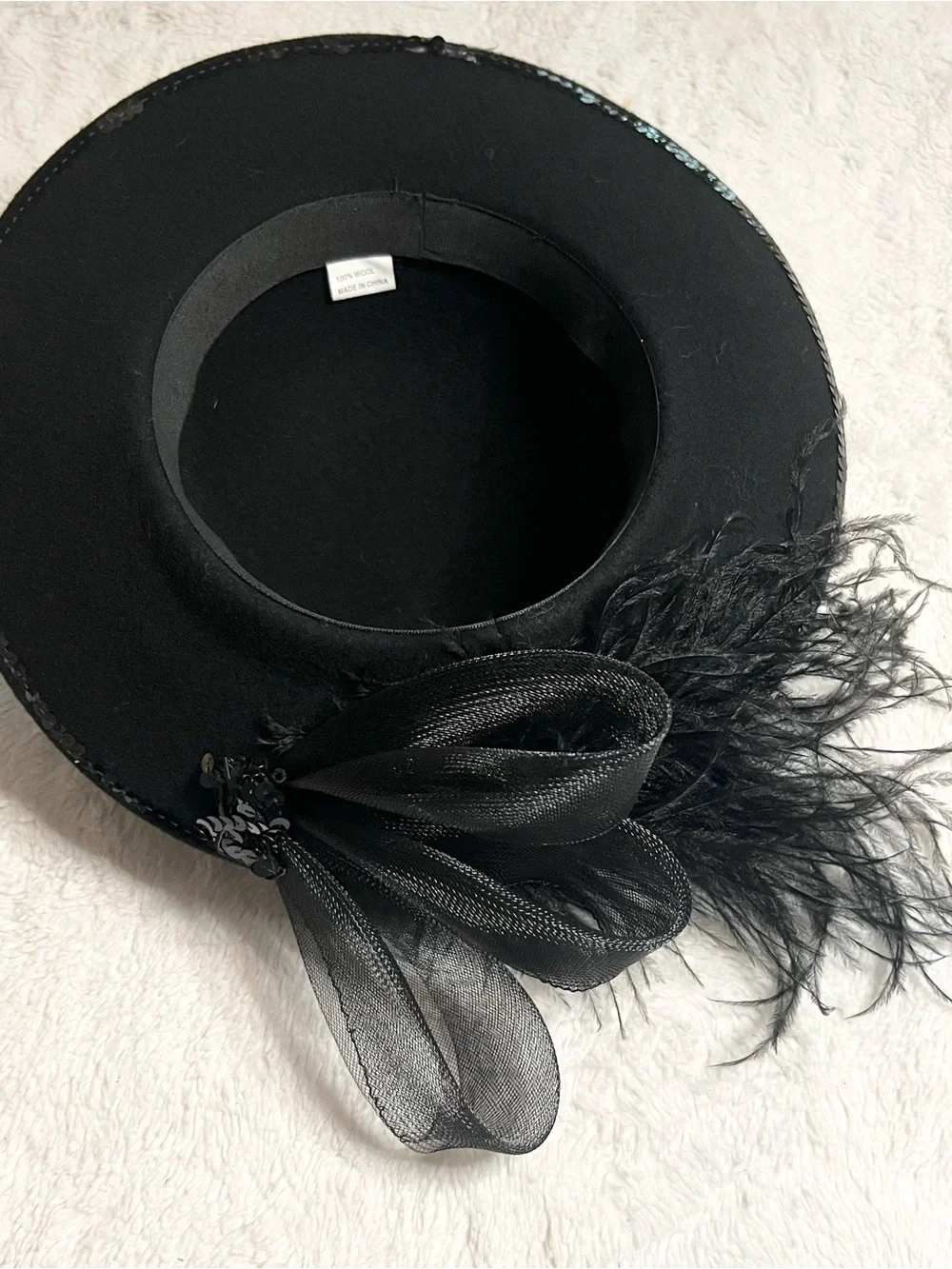 Vintage Black Wool Feathered Organza Fascinator Hat Derby Church Wedding Funeral